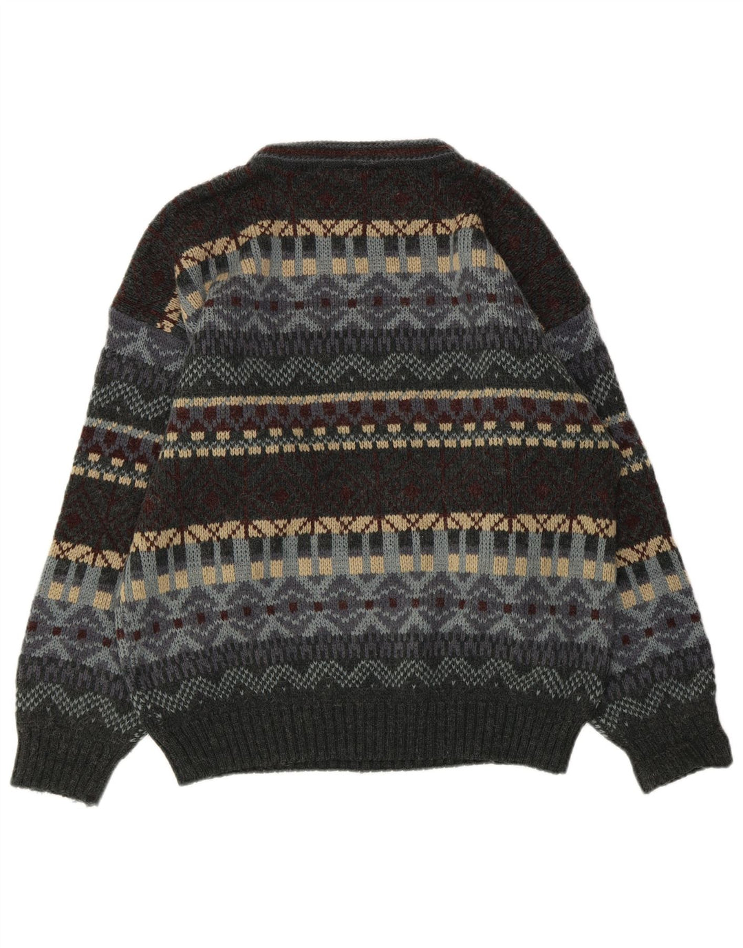 Vintage Herren Rundhalspullover Pullover UK 38/40 Mittelgrau Fair Isle
