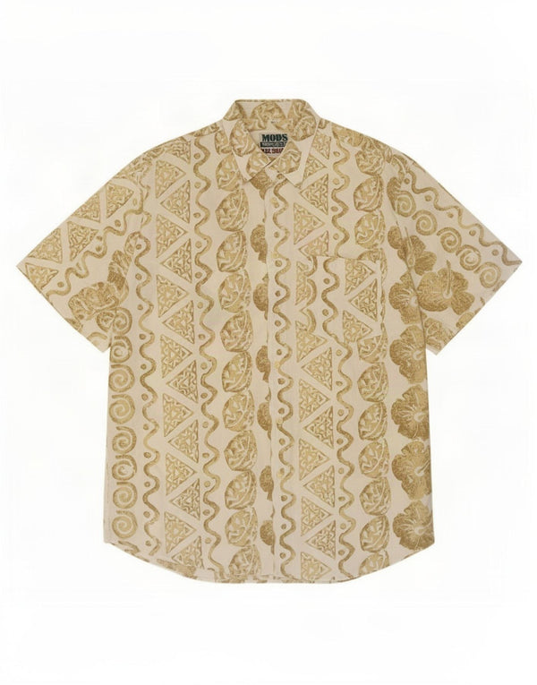 Vintage Herren Hawaii-Kurzarmshirt XL Weiß Geometrisch