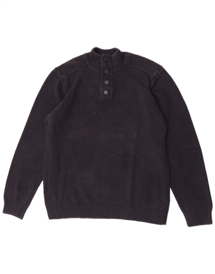 Marks & Spencer Herren-Pullover mit Knopfkragen, Größe L, Marineblau