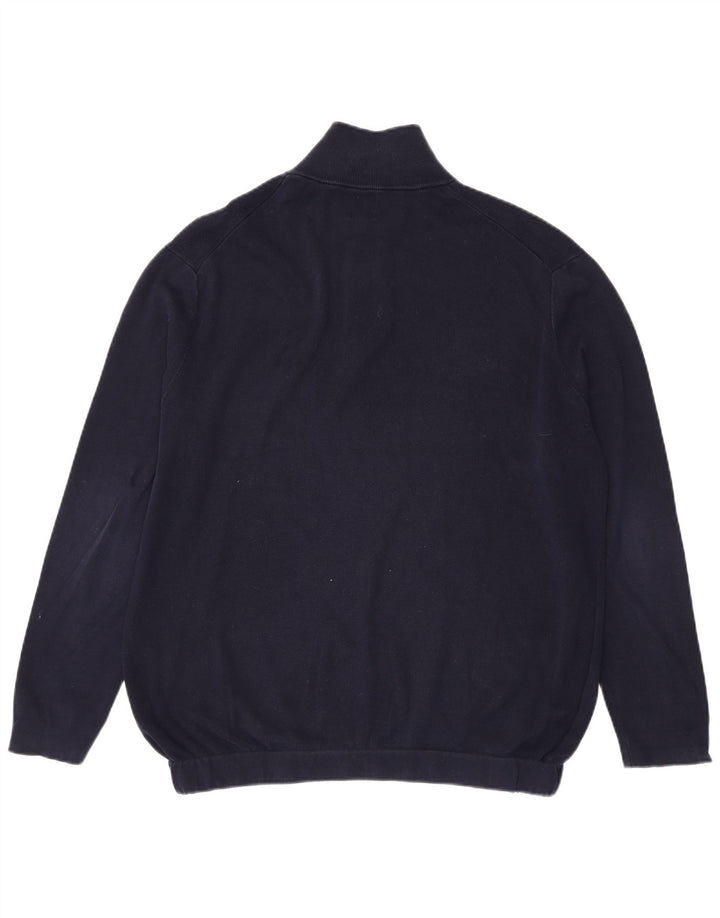 Zara Herren-Pullover mit Reißverschluss am Hals, groß, marineblaue Baumwolle