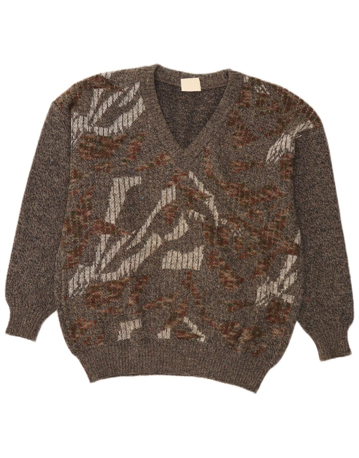 Strickmoden Herren-Pullover mit V-Ausschnitt IT 50 Mittelgrau Geometrisch