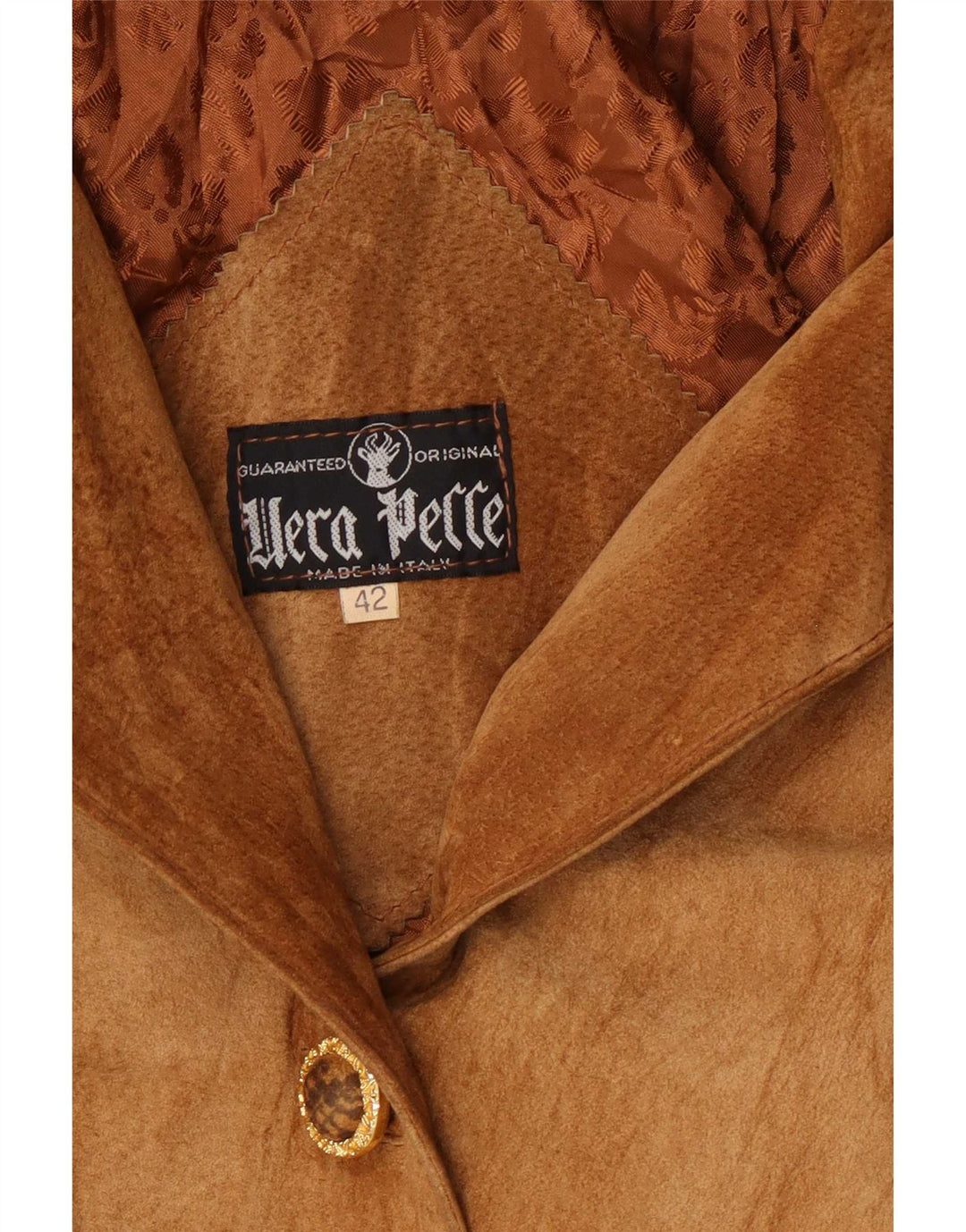 Vintage Damen Übergroßer Wildledermantel IT 42 Mittelbrauner Tierdruck