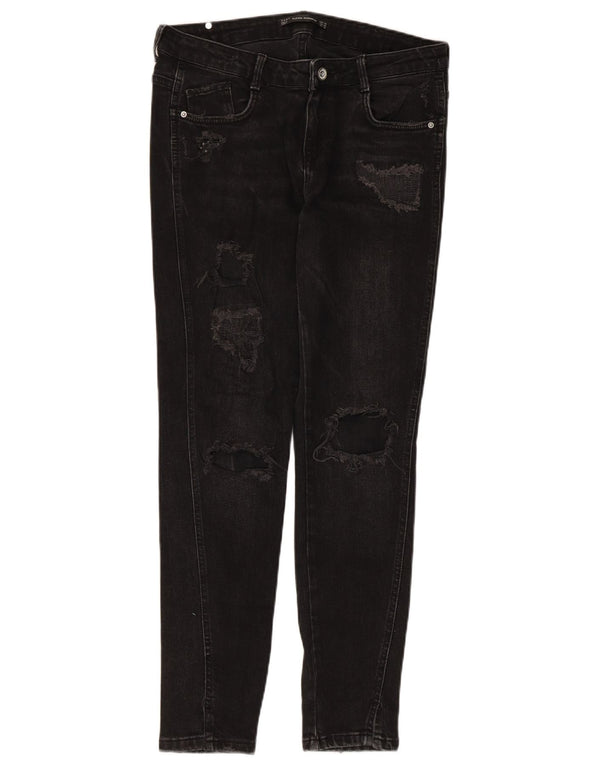 Zara Damen Trafaluc Distressed Skinny Jeans EU 40 Medium W30 L28 Schwarz