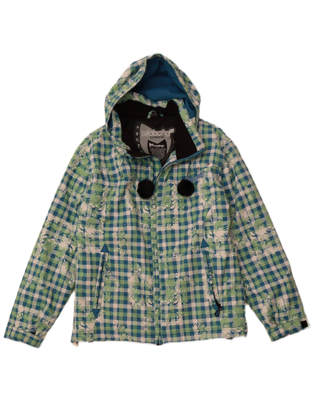 BILLABONG Damen-Windbreakerjacke mit Kapuze, Gr. 14, groß, grün kariert