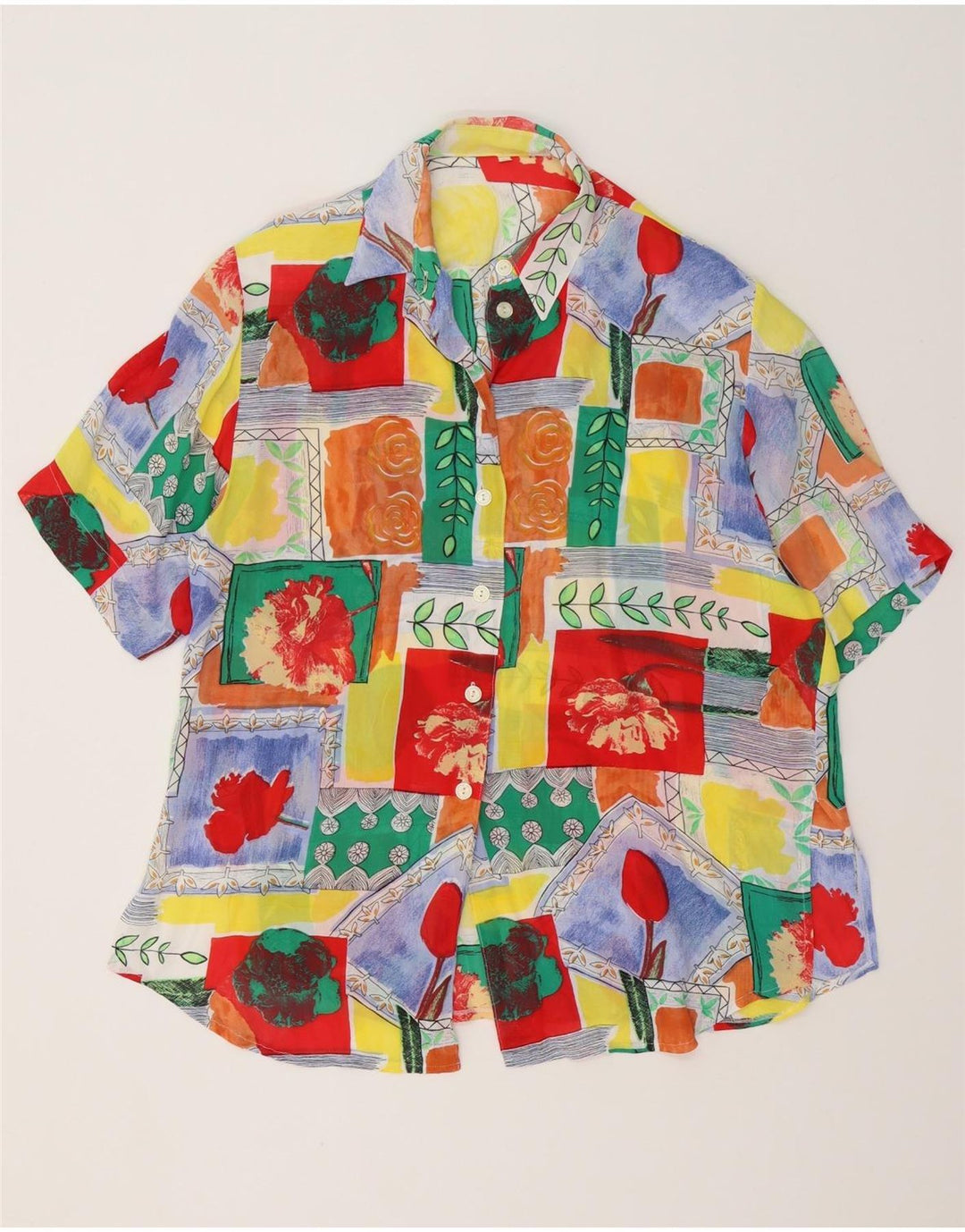 Vintage Damen Longline-Hemdbluse EU 40 Medium Mehrfarbige Viskose