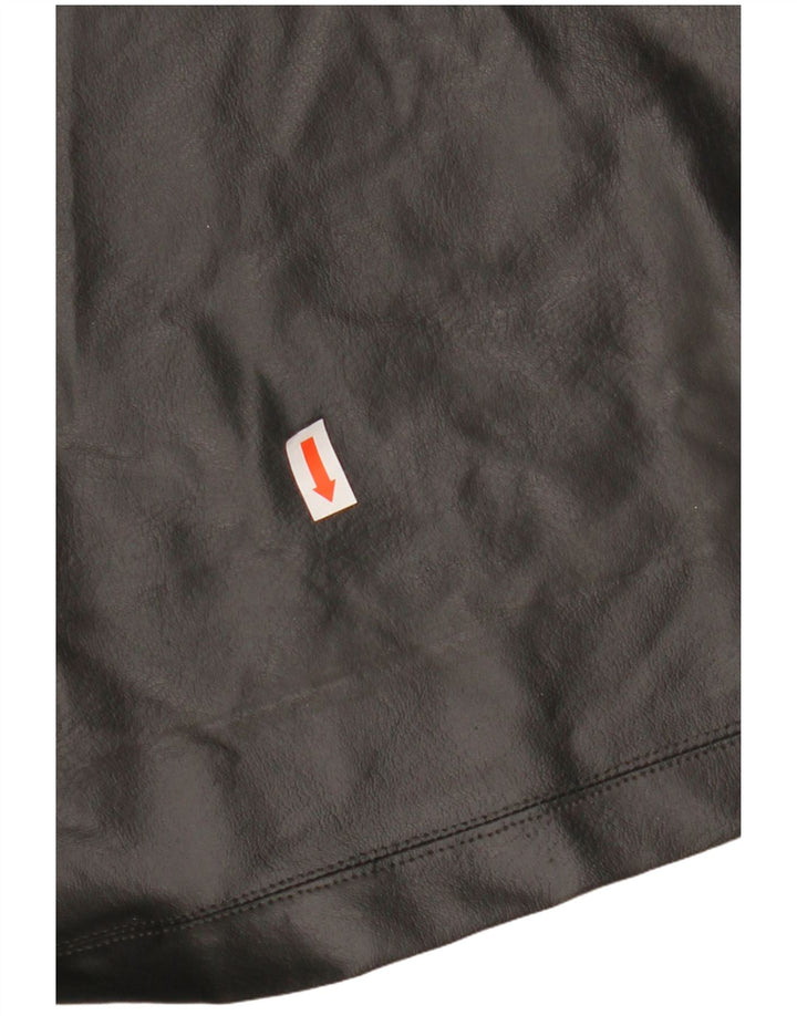 VINTAGE Damen Ledermantel UK 12 Mittelschwarz Farbblock