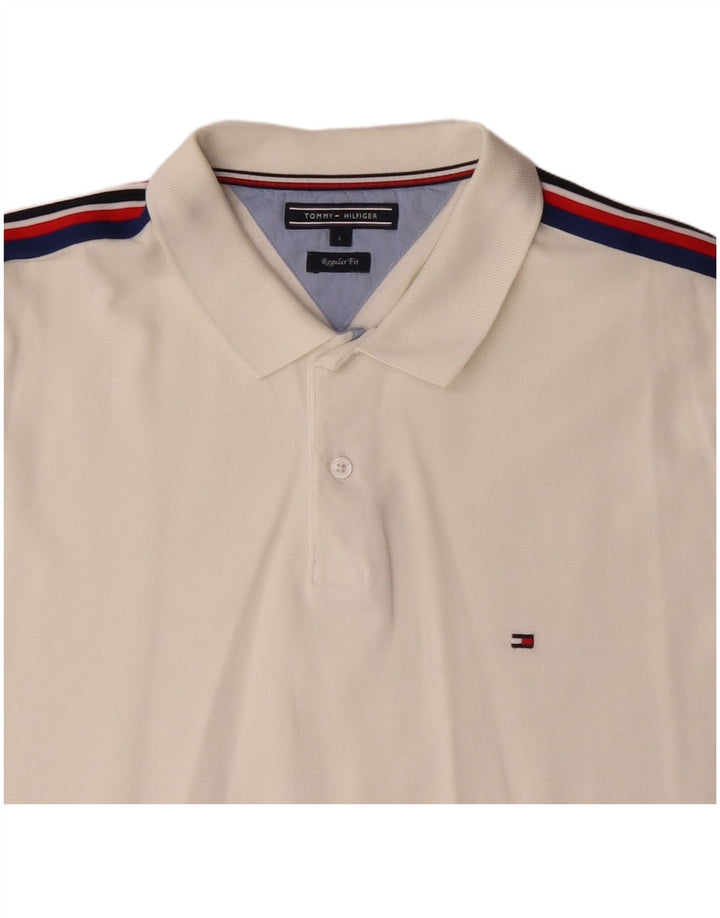 TOMMY HILFIGER Herren-Poloshirt mit normaler Passform, groß, gebrochenes Weiß, Farbblock