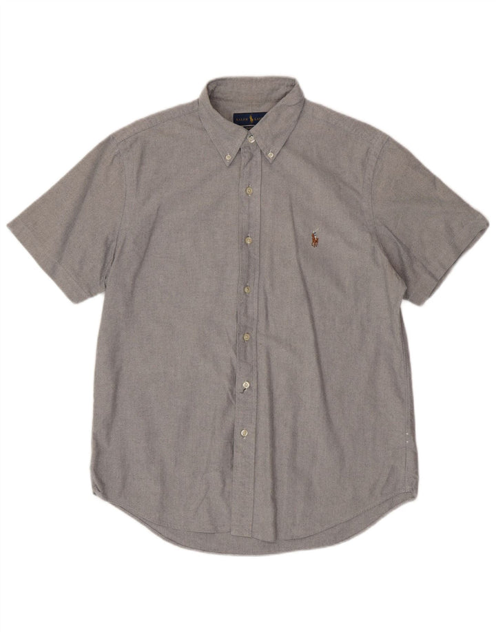 RALPH LAUREN Herren-Kurzarmhemd mit klassischer Passform, mittelgraue Baumwolle