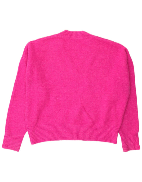 Übergroßer Pullover mit V-Ausschnitt von Zara für Damen, UK 14, Mittelrosa, Acryl
