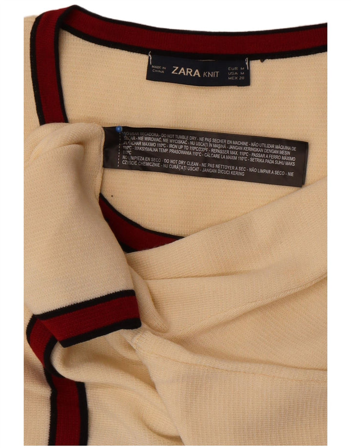 Zara Damen Crop Cardigan Pullover UK 12 Medium Off White