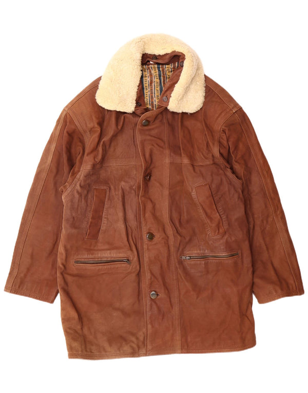 VINTAGE Herren Ledermantel IT 50 Large Braun