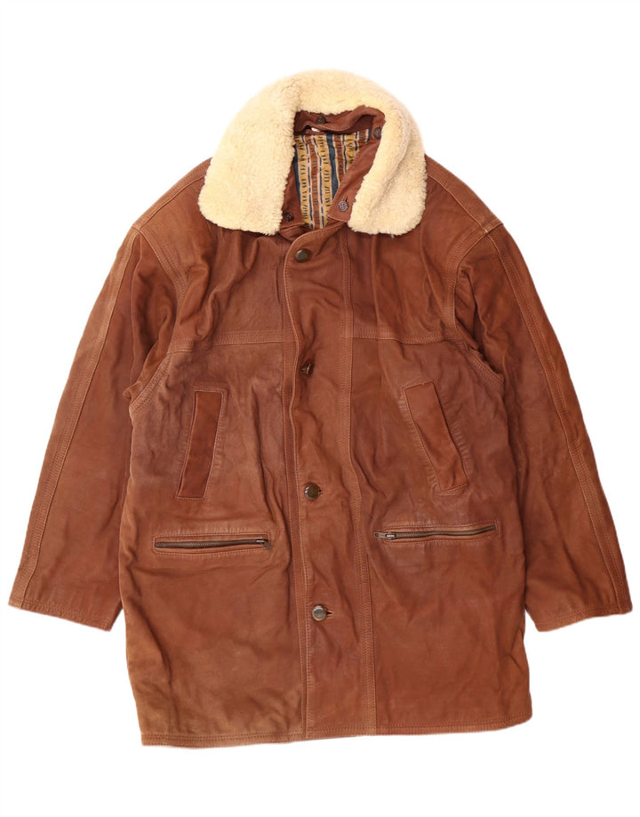 VINTAGE Herren Ledermantel IT 50 Large Braun
