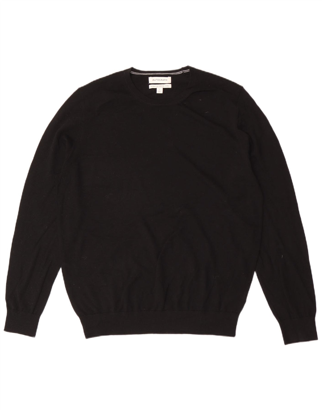Autograph Herren-Pullover mit Rundhalsausschnitt, groß, schwarze Merinowolle