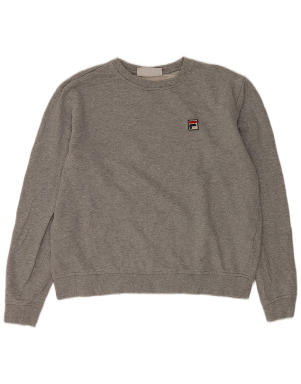 Fila Damen Crop Sweatshirt Pullover UK 16 Große grau gefleckte Baumwolle