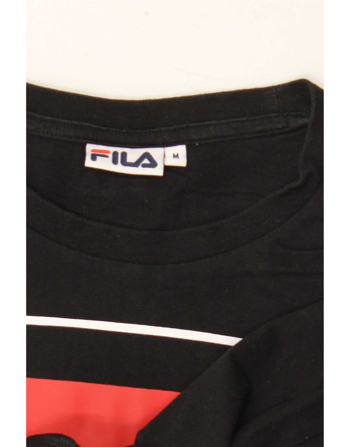 Fila Damen Crop Graphic T-Shirt Top UK 14 Medium Schwarz