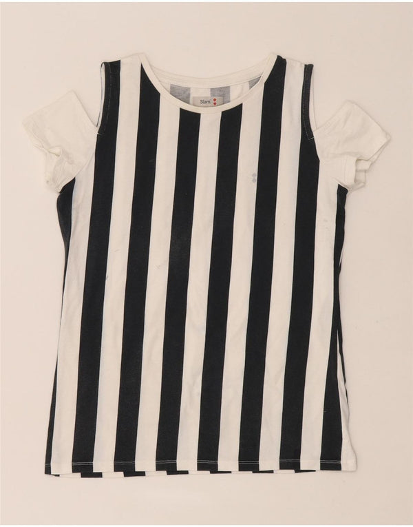 Slam Damen T-Shirt Top UK 10 Small weiß gestreift aus Baumwolle