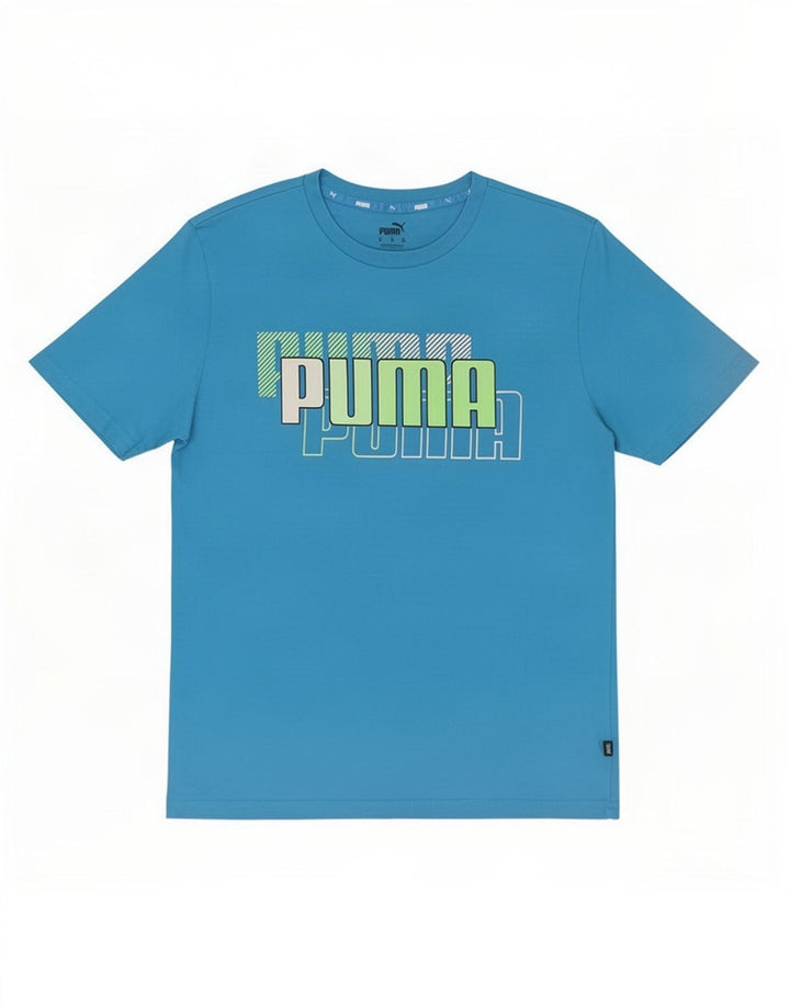 Puma Herren Grafik-T-Shirt-Oberteil aus mittelblauer Baumwolle