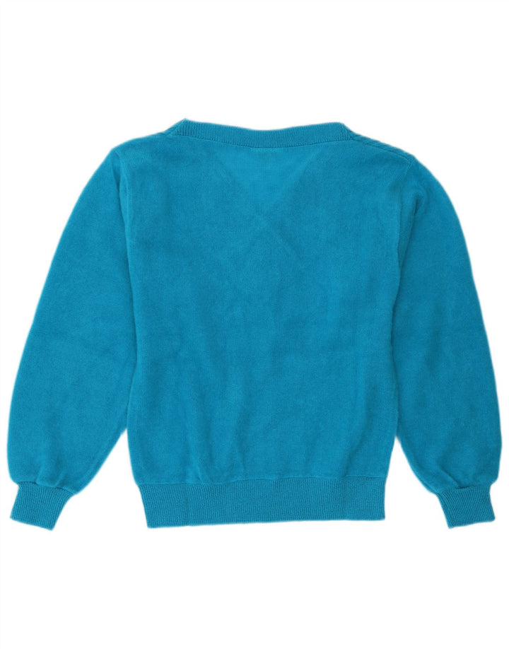Vintage Damen V-Ausschnitt Pullover Pullover UK 12 Mittelblau Acryl