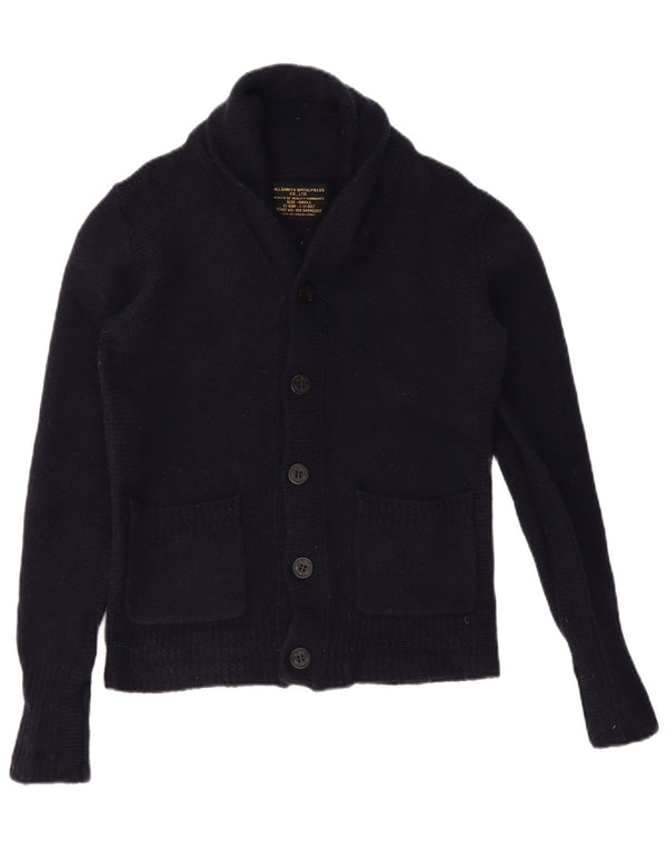 ALL SAINTS Herren-Strickjacke, klein, marineblaue Lammwolle