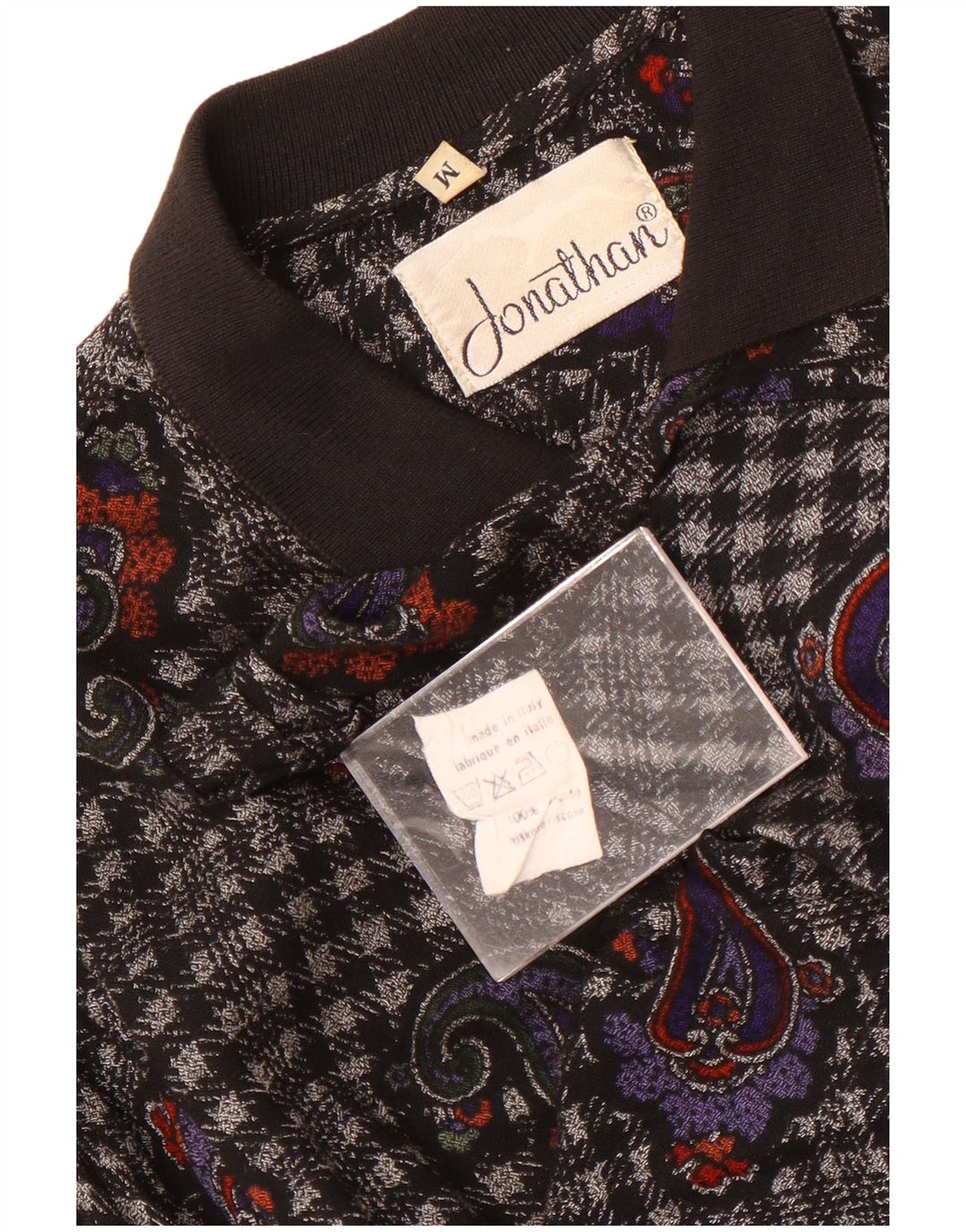 Vintage Herren Flanellhemd Medium Schwarz Paisley Viskose