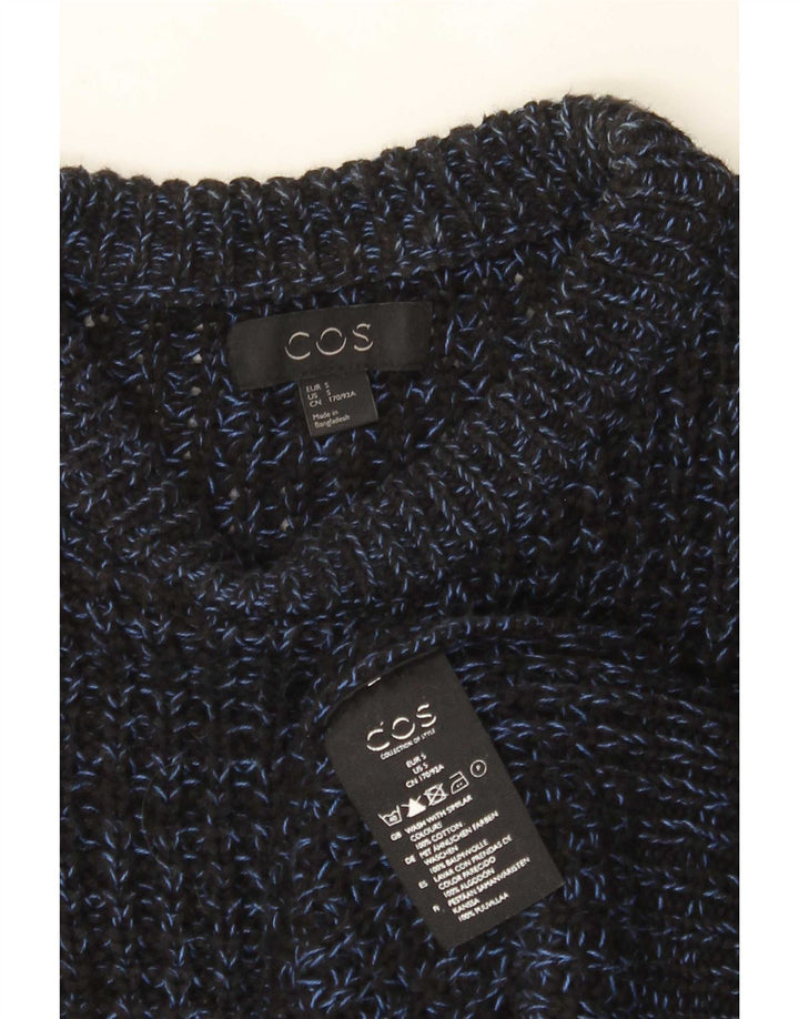 Cos Herren-Pullover mit Rundhalsausschnitt, Größe S, marineblau gesprenkelte Baumwolle