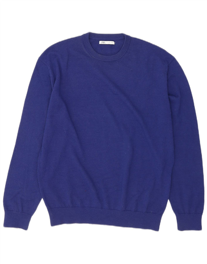 Zara Herren-Pullover mit Rundhalsausschnitt, Größe L, Blau