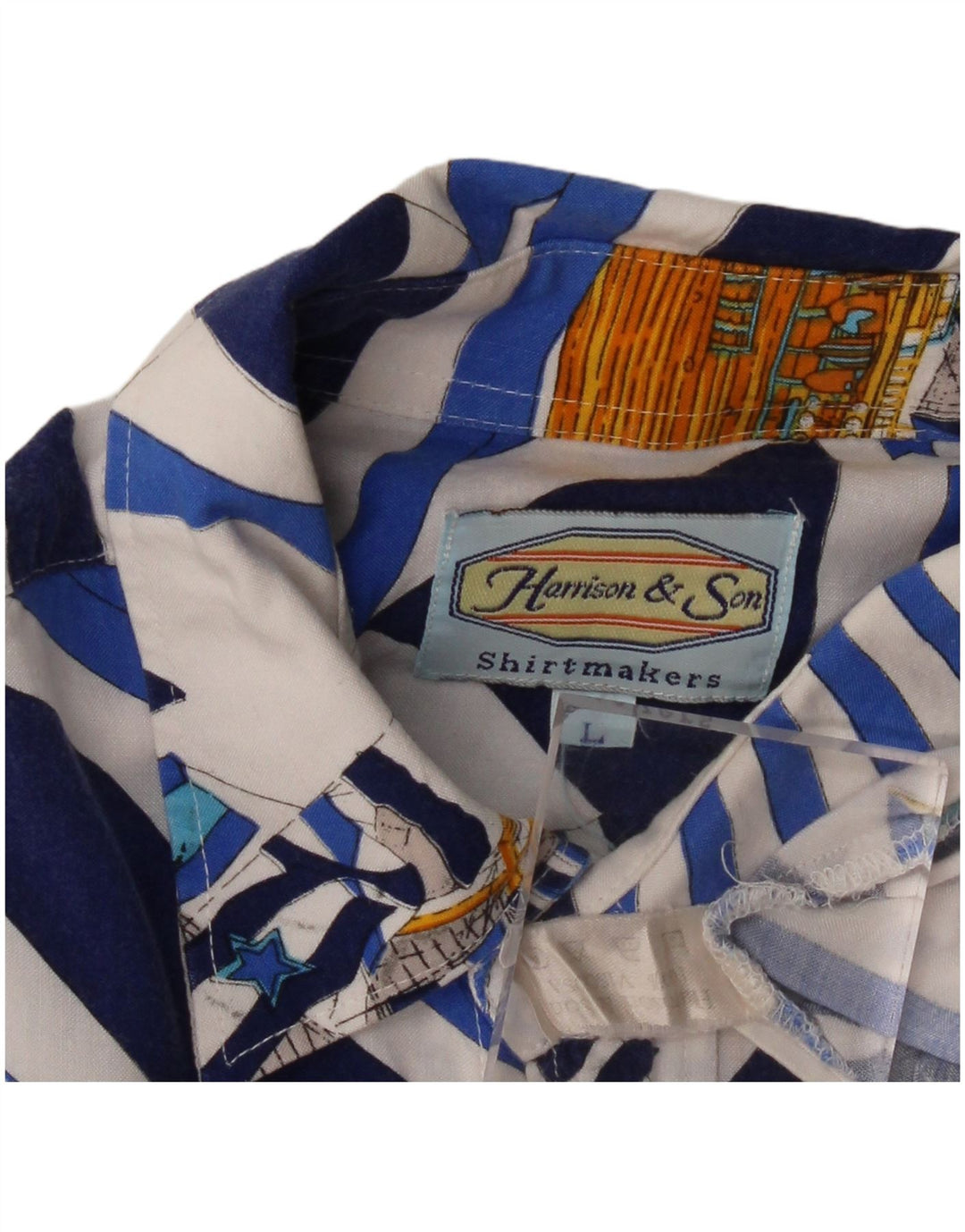 Harrison & Son Herren-Kurzarmhemd mit abstraktem Muster, groß, blaue Viskose