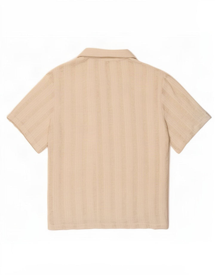 Zara Herren Kurzarm-Strickhemd, groß, weiß gestreift, Polyester