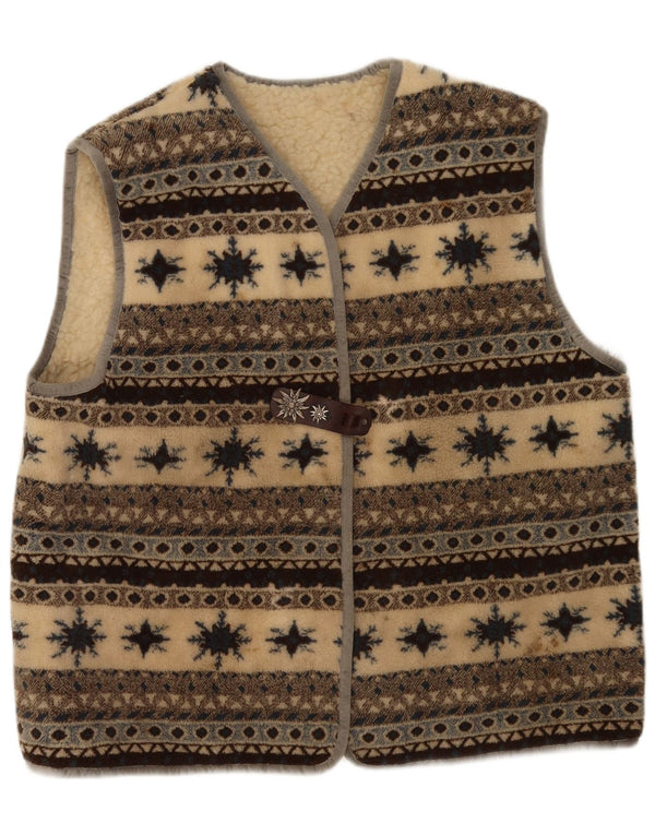 Vintage Damen Fleece-Gilet UK 18 XL Mehrfarbige Fair-Isle-Schurwolle