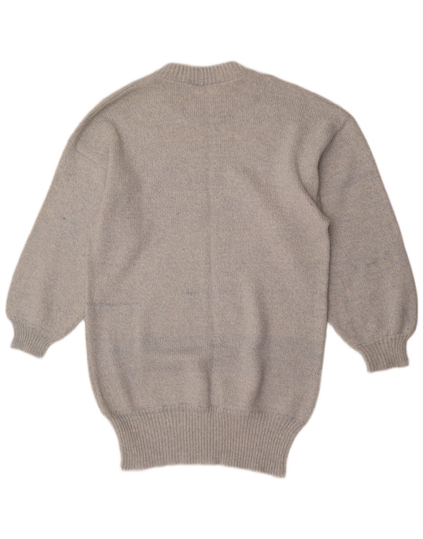 Vintage Damen Longline Rundhalspullover Pullover UK 16 Large Grau meliert