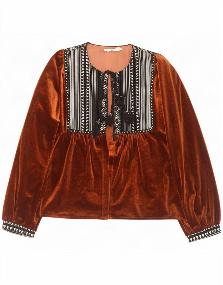 Vintage Damen Cardigan Top UK 16 Großes braunes geometrisches Polyester