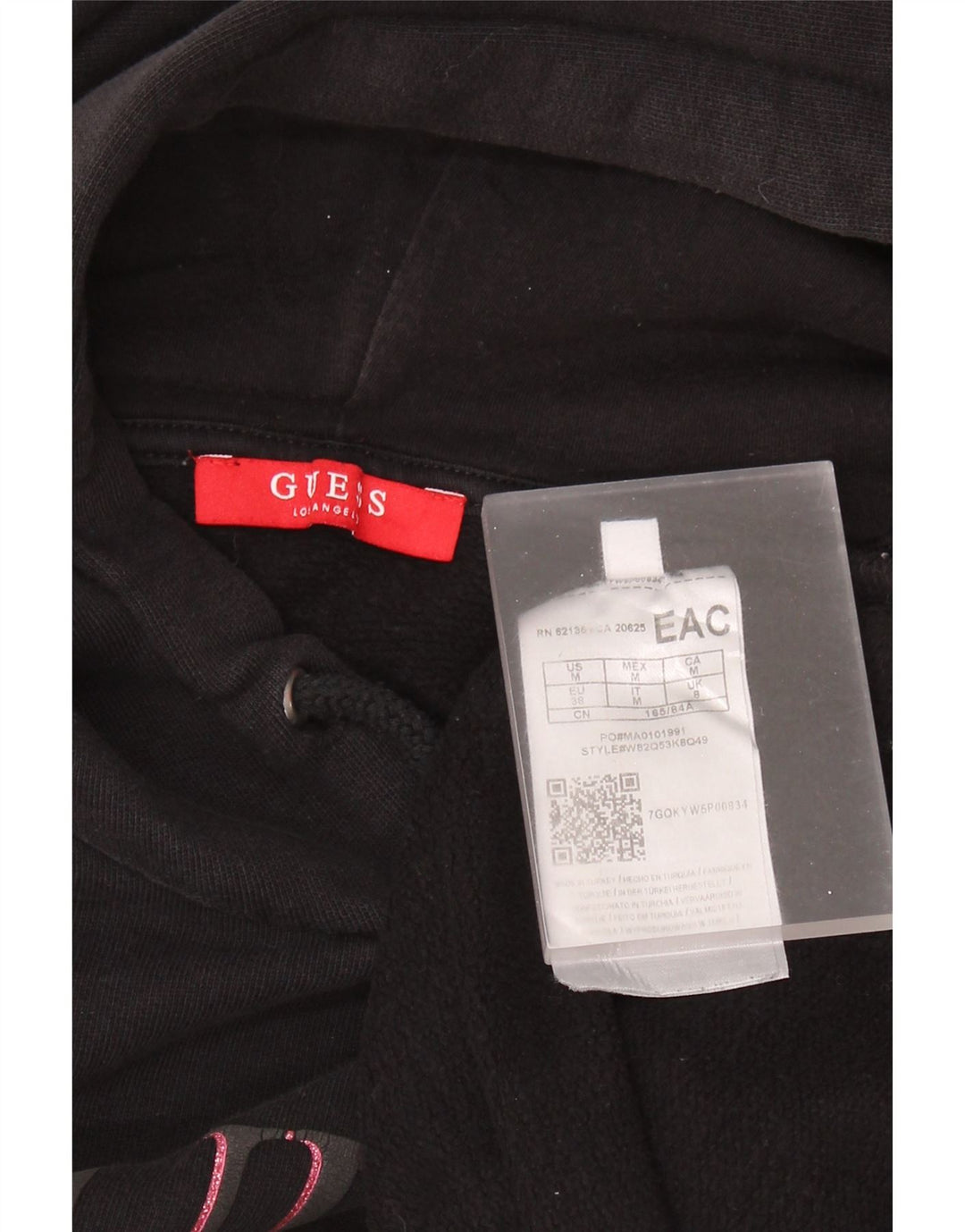 GUESS Damen-Kapuzenpullover, übergroß, 3/4-Ärmel, Grafik, Gr. 8, Schwarz