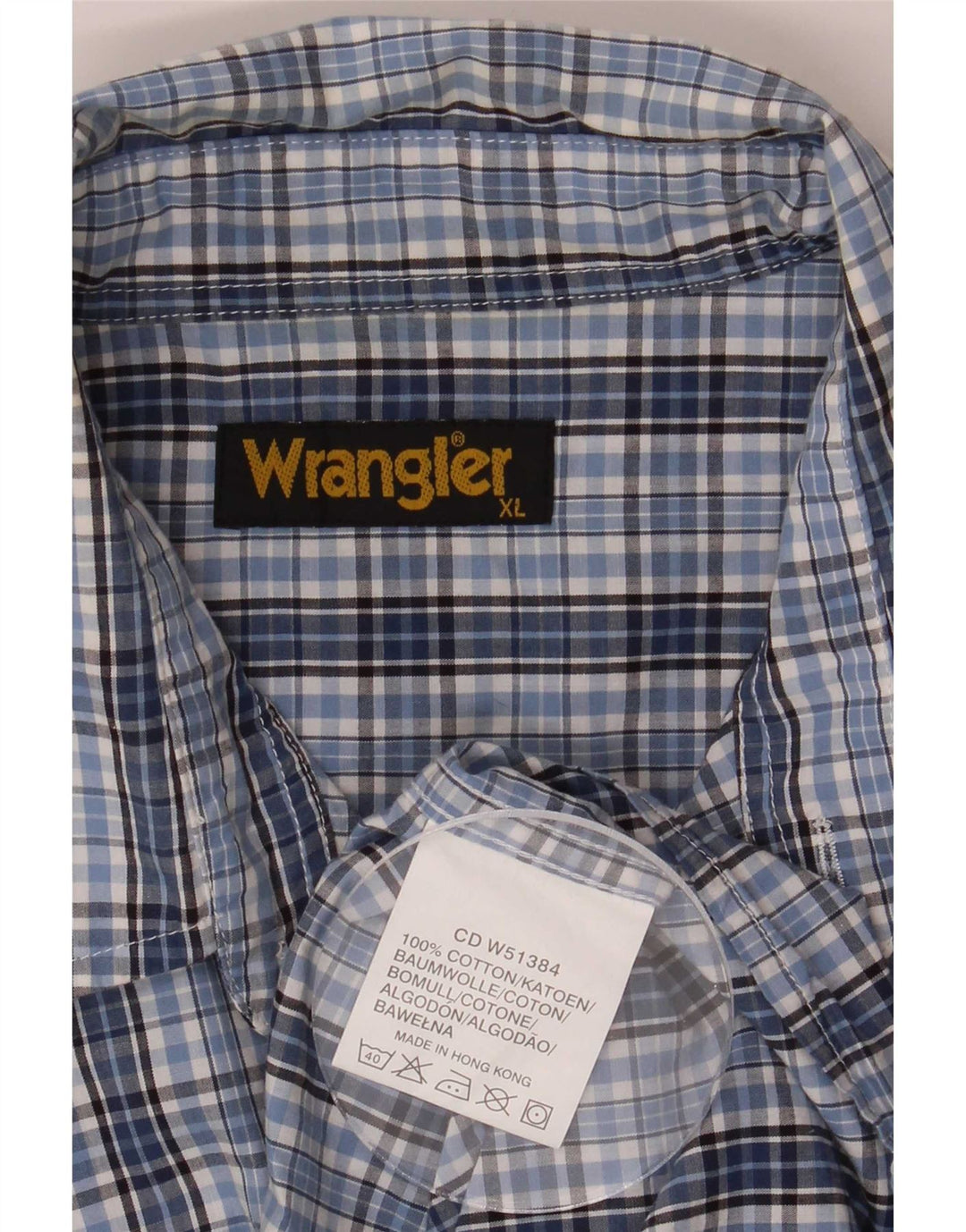 Wrangler Herrenhemd XL, blau kariert, Baumwolle
