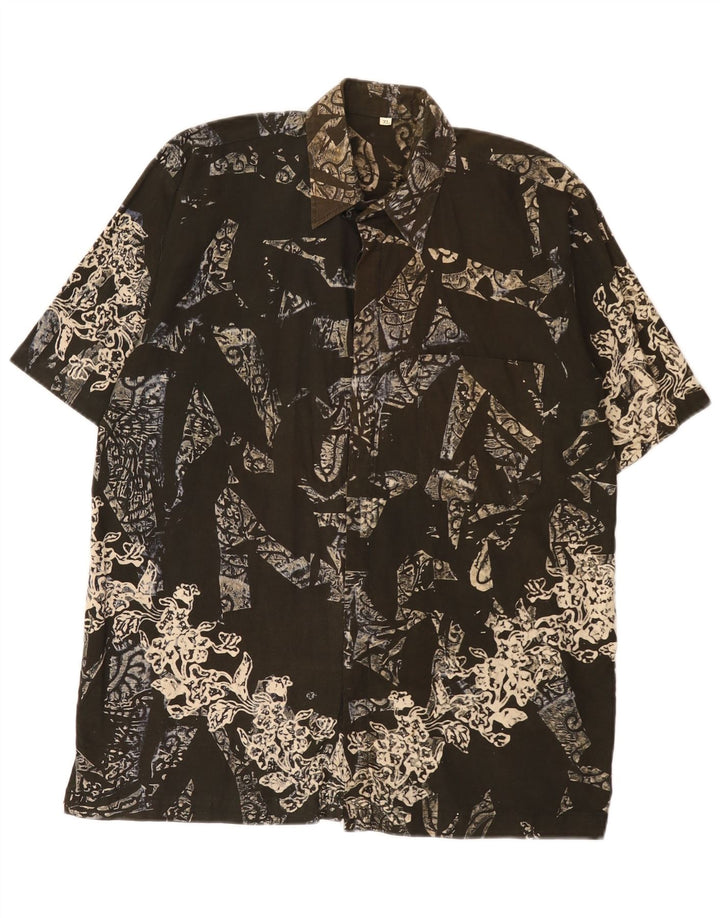 Vintage Herren Kurzarmhemd mit abstraktem Muster XL Khaki