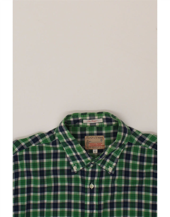 GANT Mens Rugger Short Sleeve Shirt Large Green Check Cotton Vintage Gant and Second-Hand Gant from Messina Hembry 