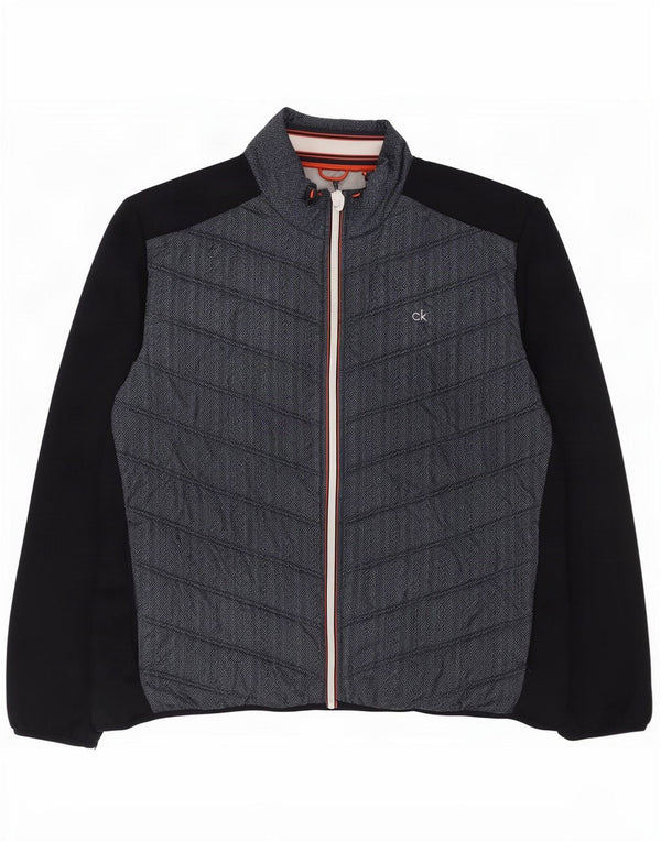 Calvin Klein Herren Golf-Trainingsanzug-Topjacke 2XL Marineblau mit Fischgrätenmuster