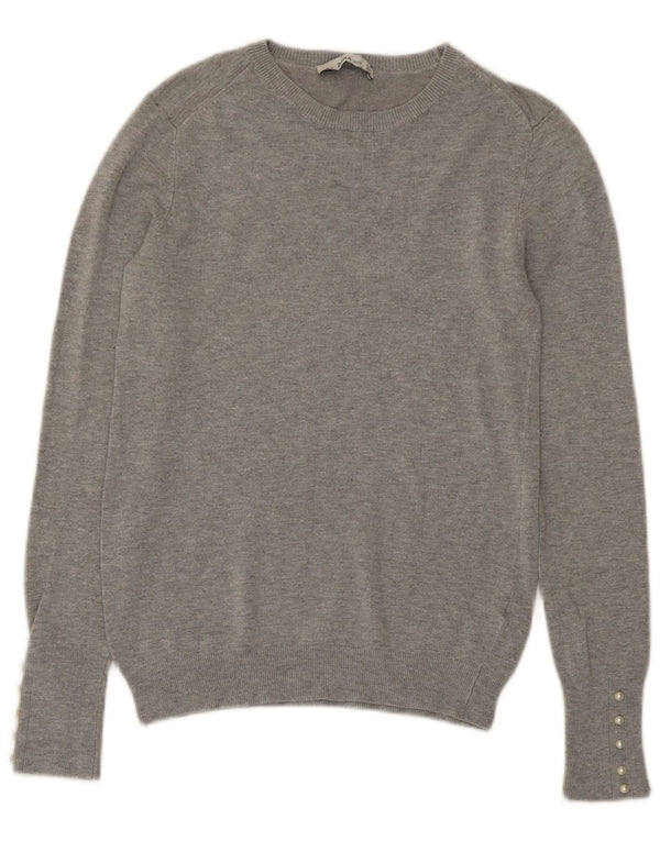 Zara Damen-Pullover mit U-Boot-Ausschnitt, UK 12, Mittelgrau gefleckte Viskose