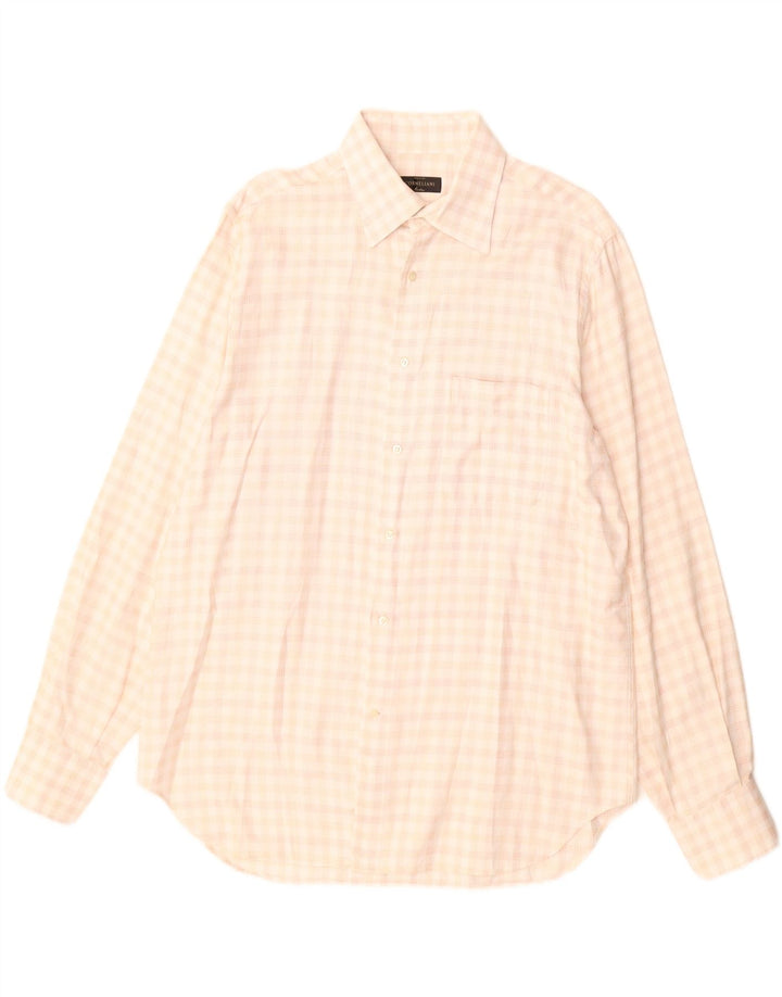 Corneliani Herrenhemd Größe 42 16 1/2 große beige karierte Baumwolle
