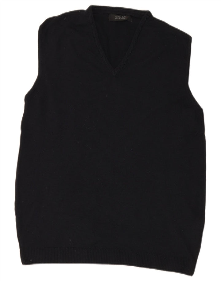 ZARA Herren Weste Tank Top Große Marineblaue Wolle