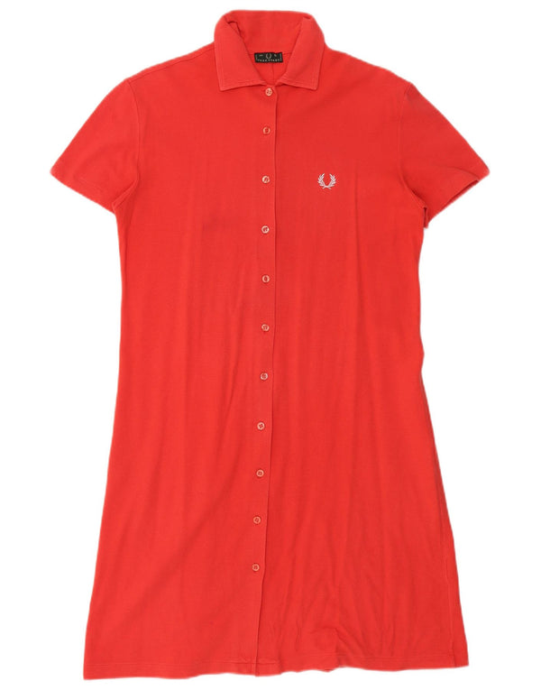 FRED PERRY Womens Short Sleeves Shirt Dress UK 14 Large Red Cotton