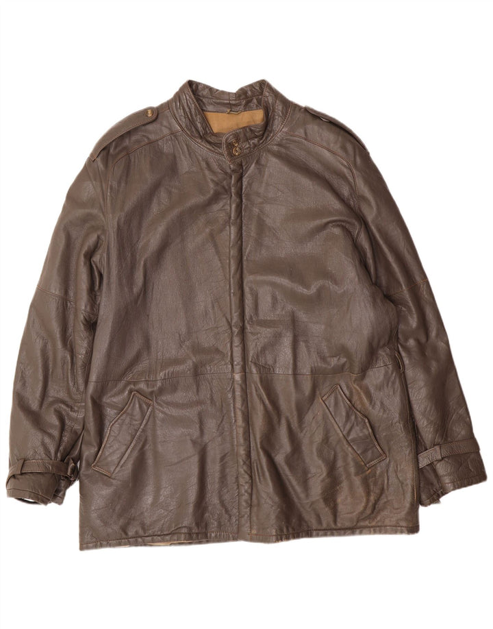 Vintage Herren Militärlederjacke IT 56 3XL Graues Leder