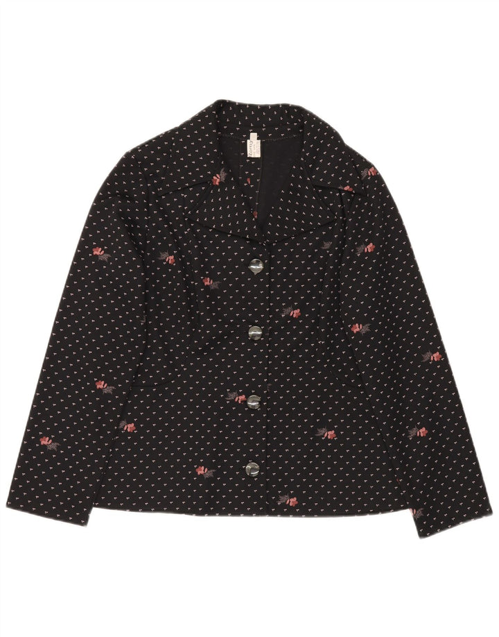 Romy Damen-Blazerjacke mit 4 Knöpfen, Gr. 44, Größe L, Schwarz, Blumenmuster, Polyester