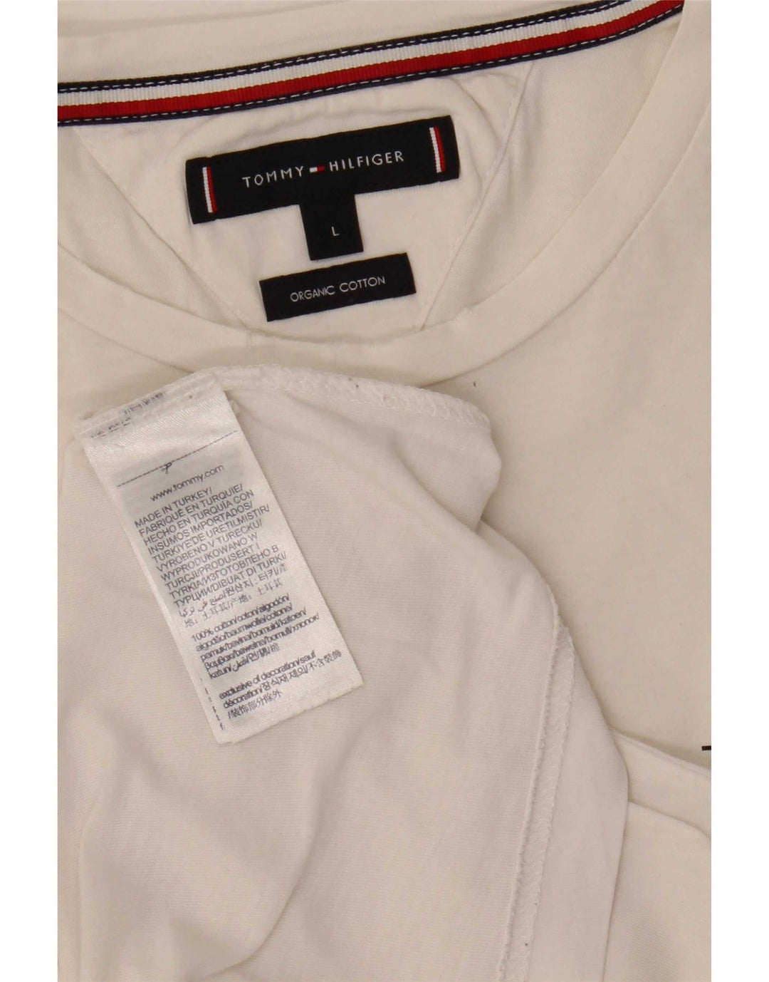 Tommy Hilfiger Herren-T-Shirt-Oberteil, groß, weiß gestreift, Baumwolle