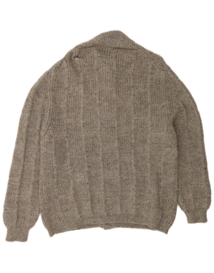 Vintage Herren-Cardigan-Pullover, groß, grau gefleckt