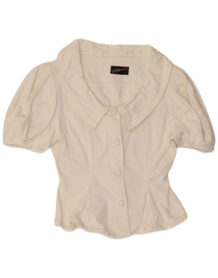 Vintage Damen Kurzarm-Hemdbluse UK 12 Mittelweiß