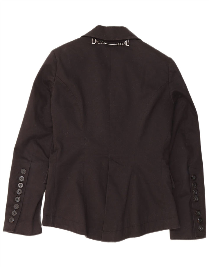 Zu Elements Damen 3-Knopf-Blazerjacke IT 46 Große schwarze Baumwolle