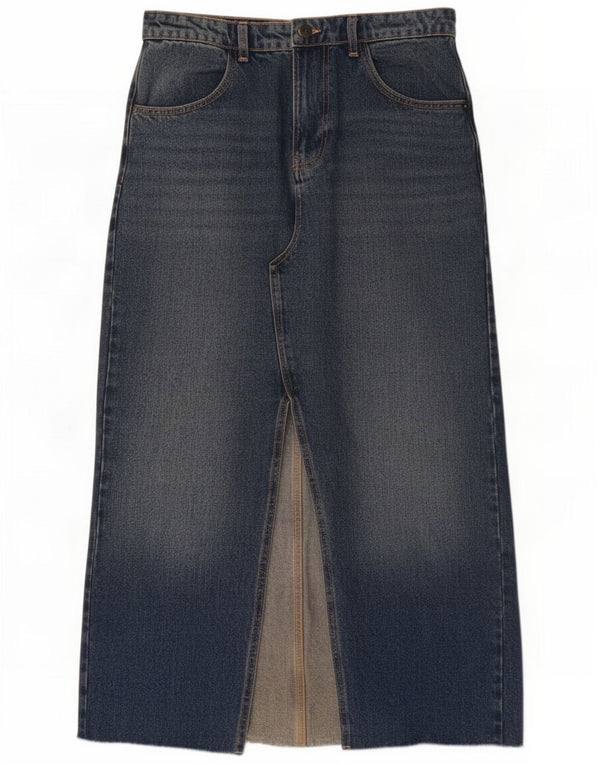 Zara Damen Maxi-Jeansrock mit hoher Taille, Größe W30, Blau, Baumwolle