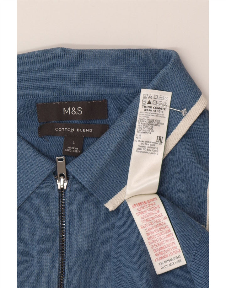 Marks & Spencer Herren-Pullover mit Polokragen, Größe L, Blau, Farbblock