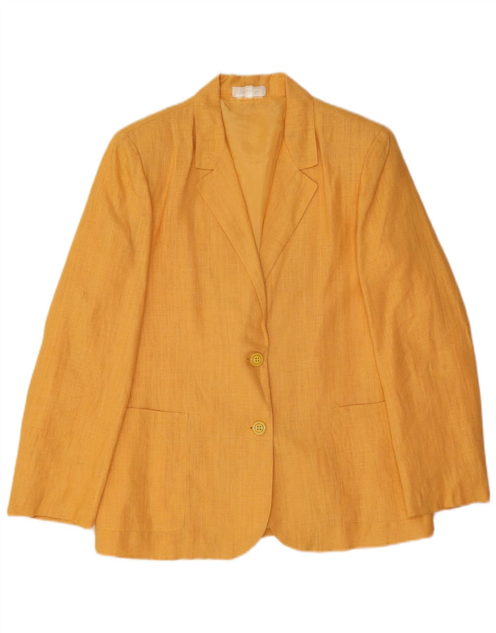 Vintage Damen 2-Knopf-Blazerjacke IT 42 Mittelgelbes Leinen