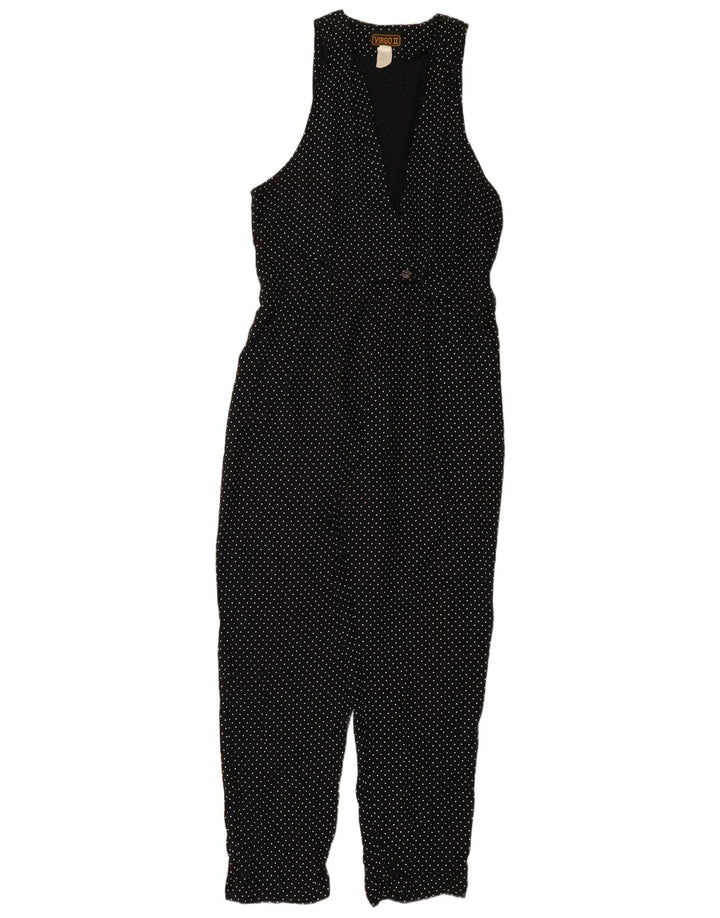 Vintage Damen Ärmelloser Overall UK 12 Medium Schwarz Polka Dot Acetat